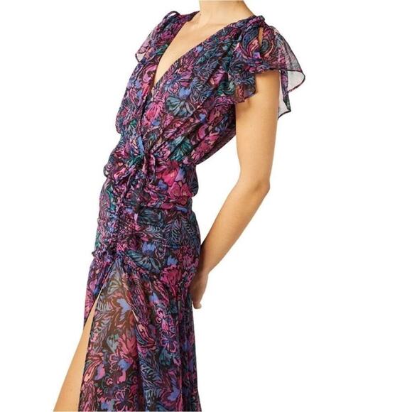 Misa Colette Ruched Floral Midi Dress Size Medium - Picture 6 of 14